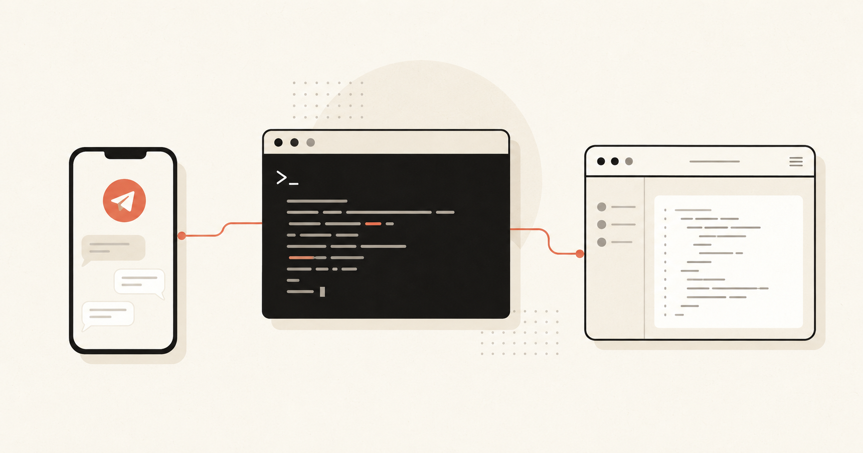 Terminal linked to a phone and a browser